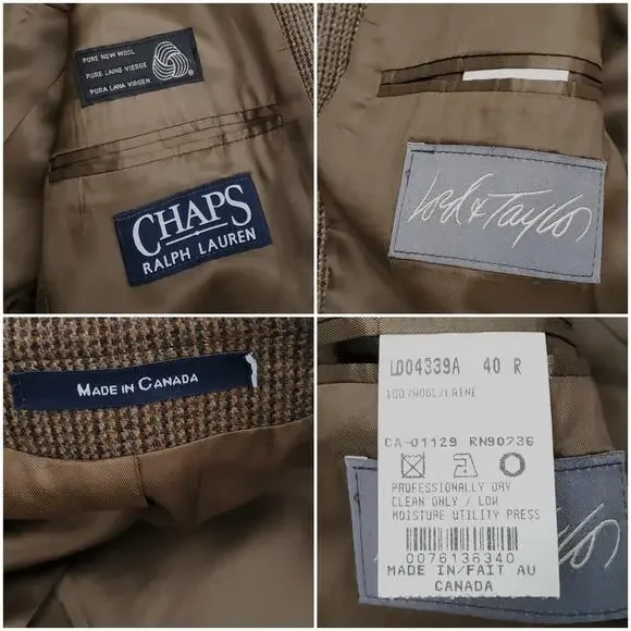 Chaps Ralph Lauren Brown Houndstooth Classic Wool Blazer Sport Coat Jacket 40R - Picture 11 of 11